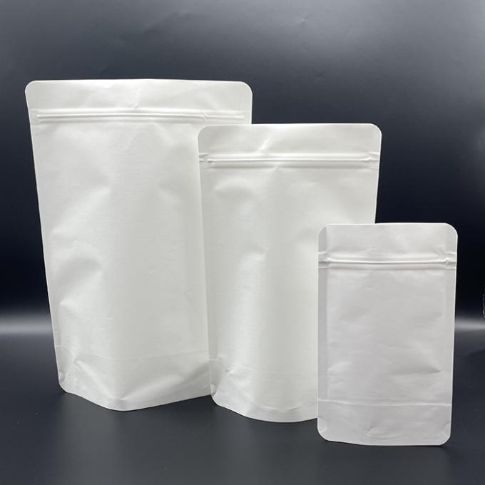 Sacs d'emballage de produits alimentaires secs personnalisés Sacoche blanche en papier kraft avec fermeture à glissière 0